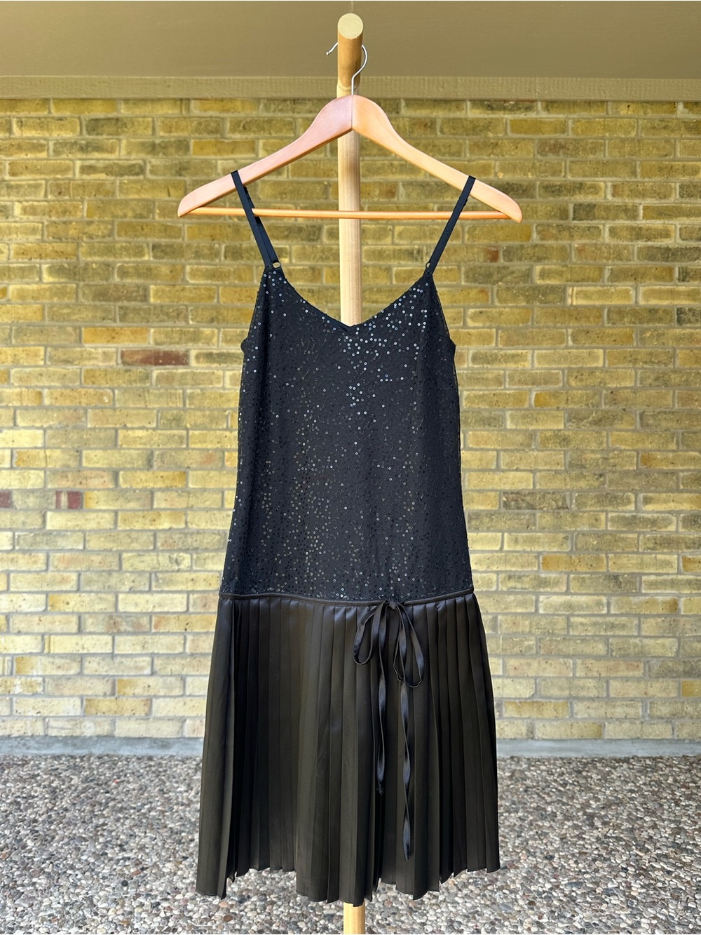 Vintage Y2K Johnny Martin Black Sequin Pleated Drop Waist Mini Dress XS